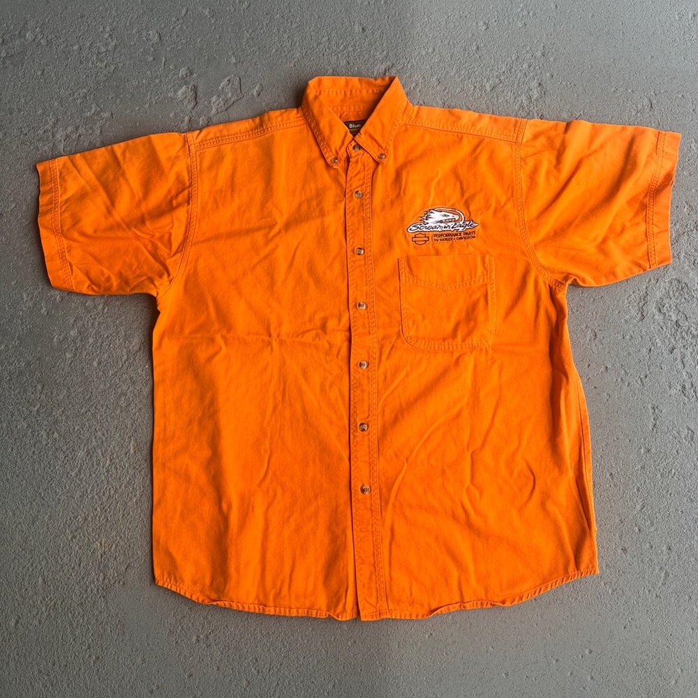 Harley Davidson Screaming Eagle NHRA Blue Generation Mechanic shirt large
